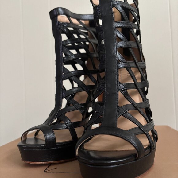 Nicole Miller Artelier 'Amelia' Caged Leather Platform Heels Black Size 7.5 - Picture 6 of 16